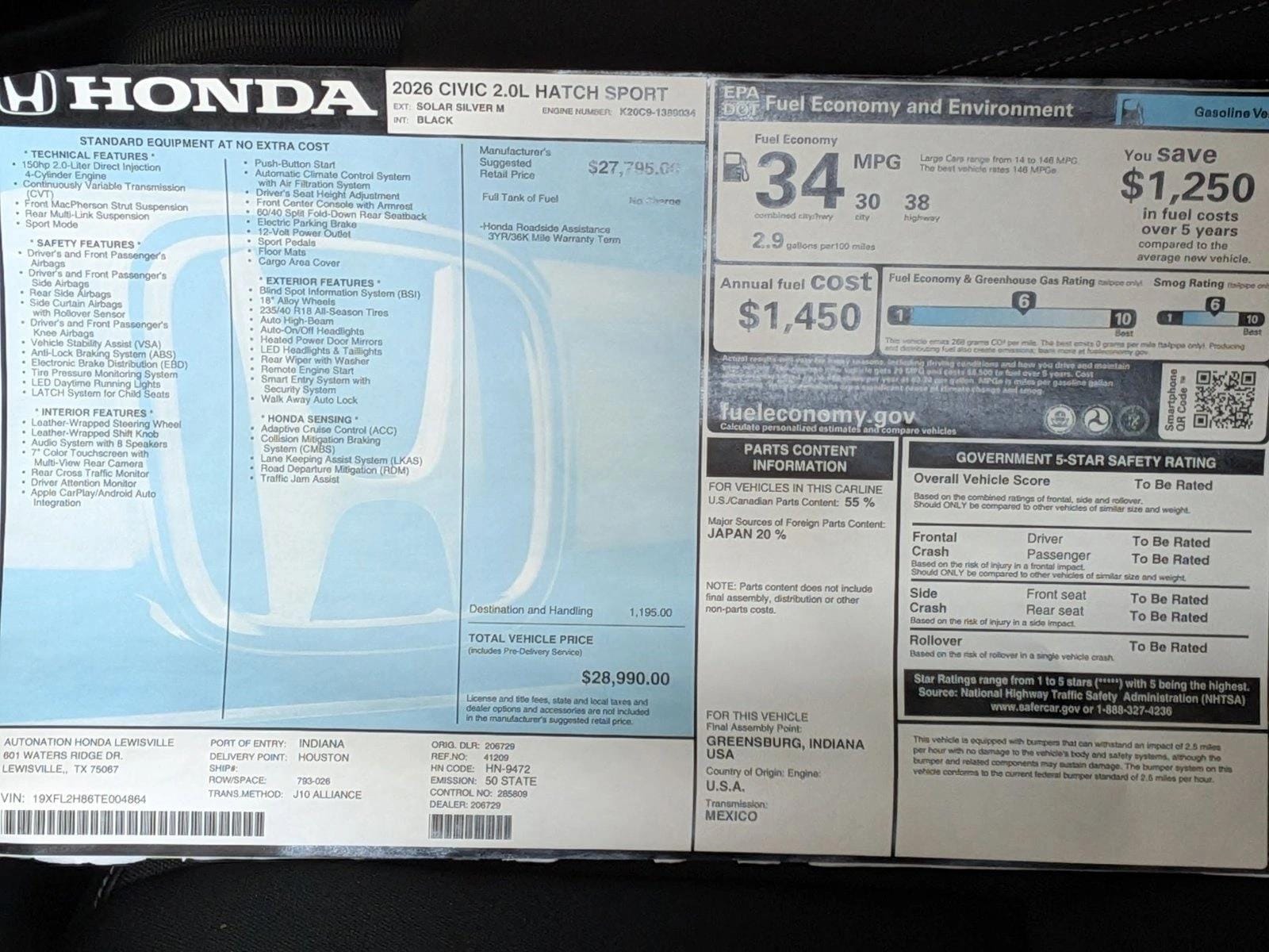 2026 Honda Civic Hatchback Sport - Photo 17