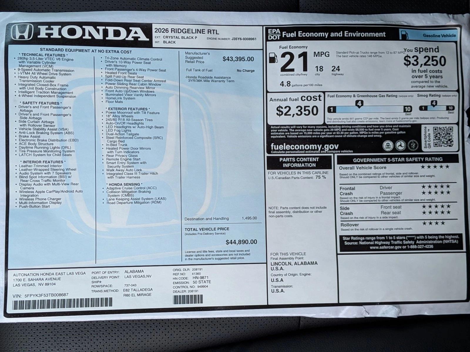 2026 Honda Ridgeline RTL - Photo 16