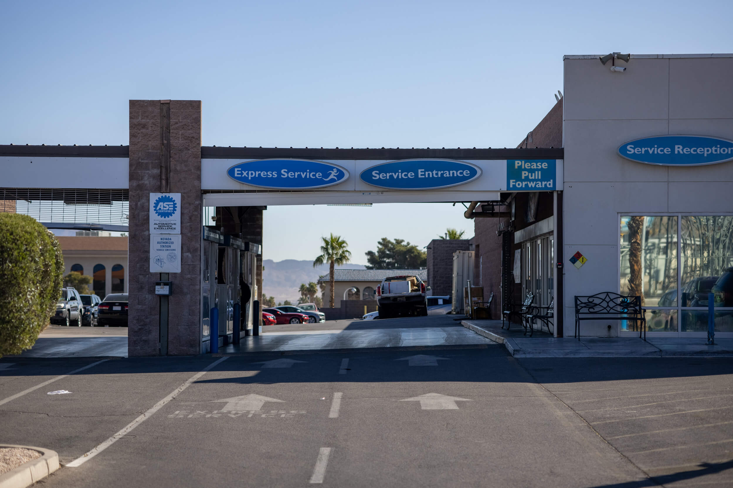 Exterior view of service center entrance at AutoNation Honda East Las Vegas