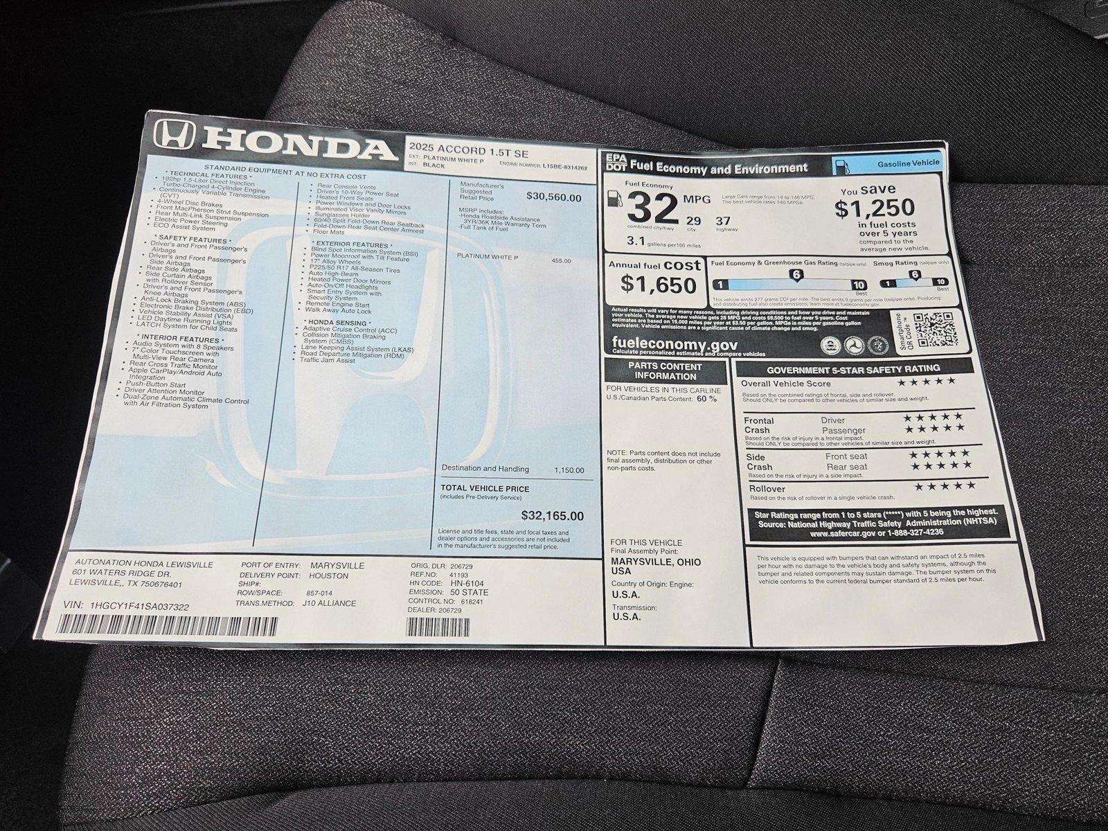 2025 Honda Accord SE - Photo 16