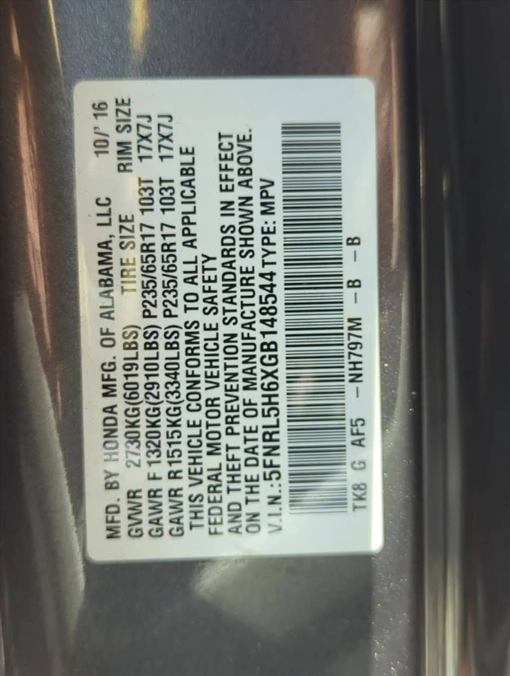 Used 2016 Honda Odyssey EX-L w/RES Van Passenger Van