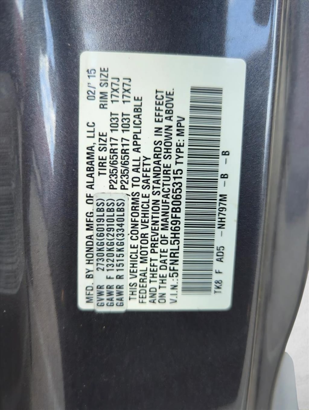 Used 2015 Honda Odyssey EX-L Van
