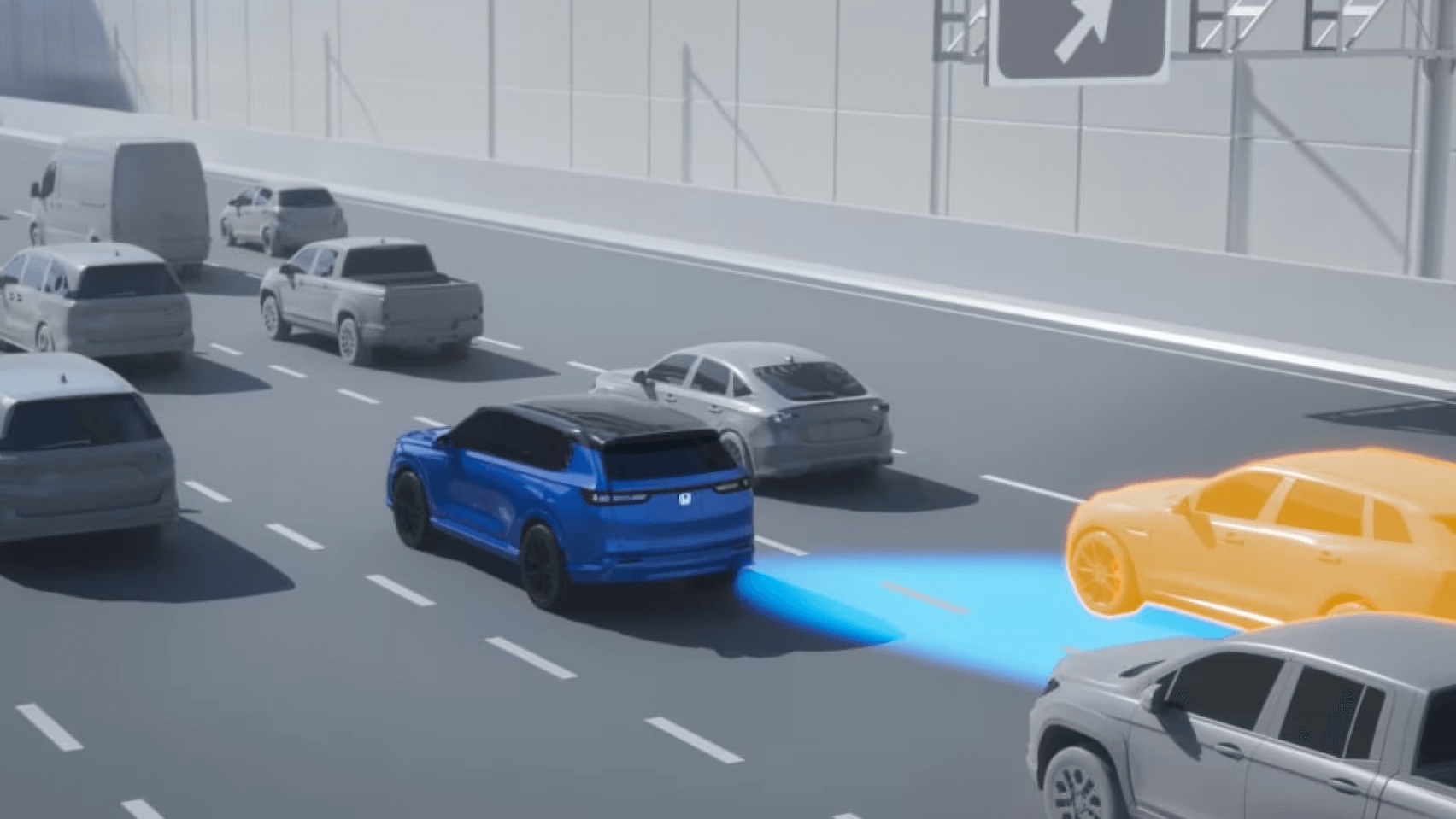 Learn about some of the features of Honda Sensing® safety and driver-assistive technology Rendered image of Blind Spot Information System