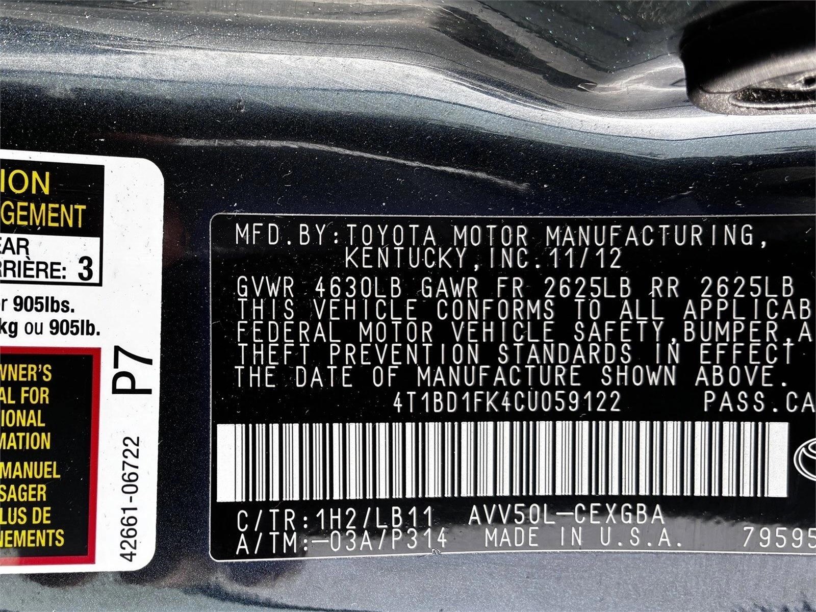 2012 TOYOTA CAMRY - Image 1