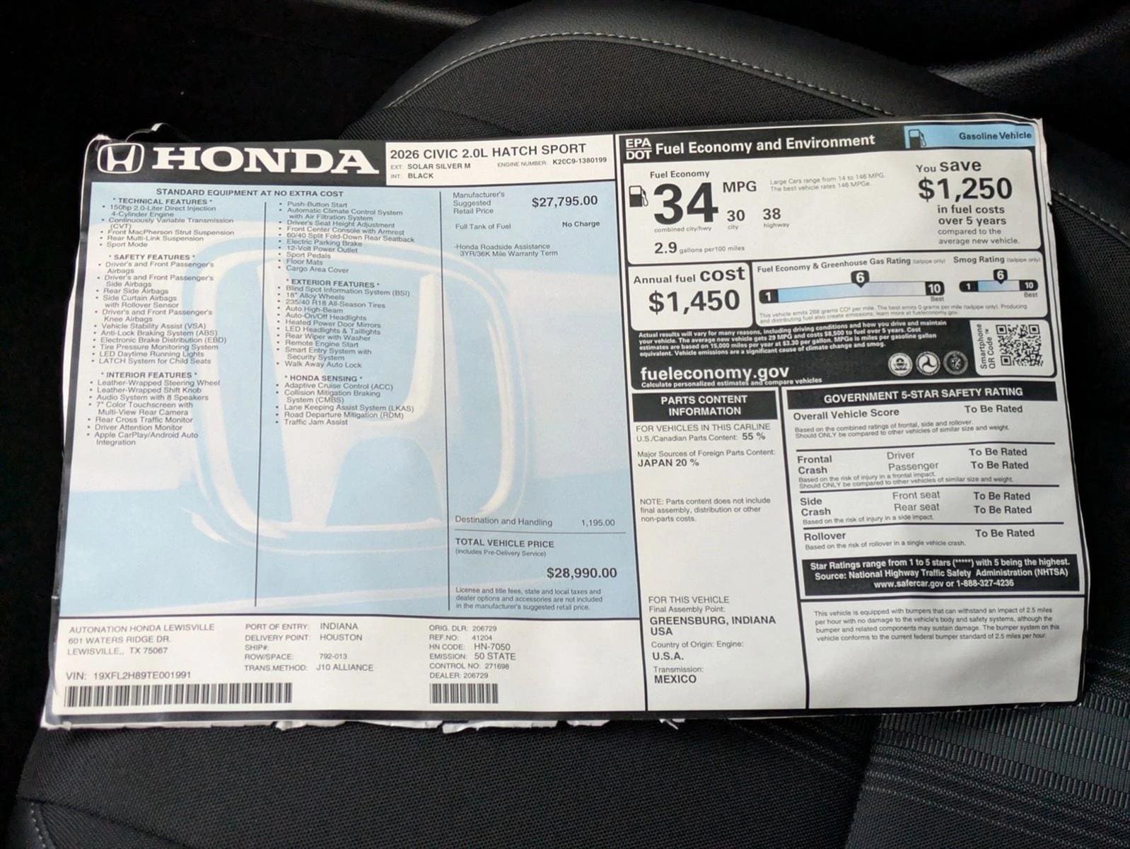 2026 Honda Civic Hatchback Sport - Photo 19