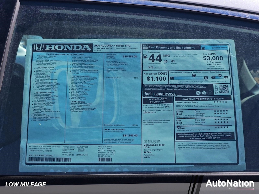 Certified 2026 Honda Accord Hybrid Touring Sedan