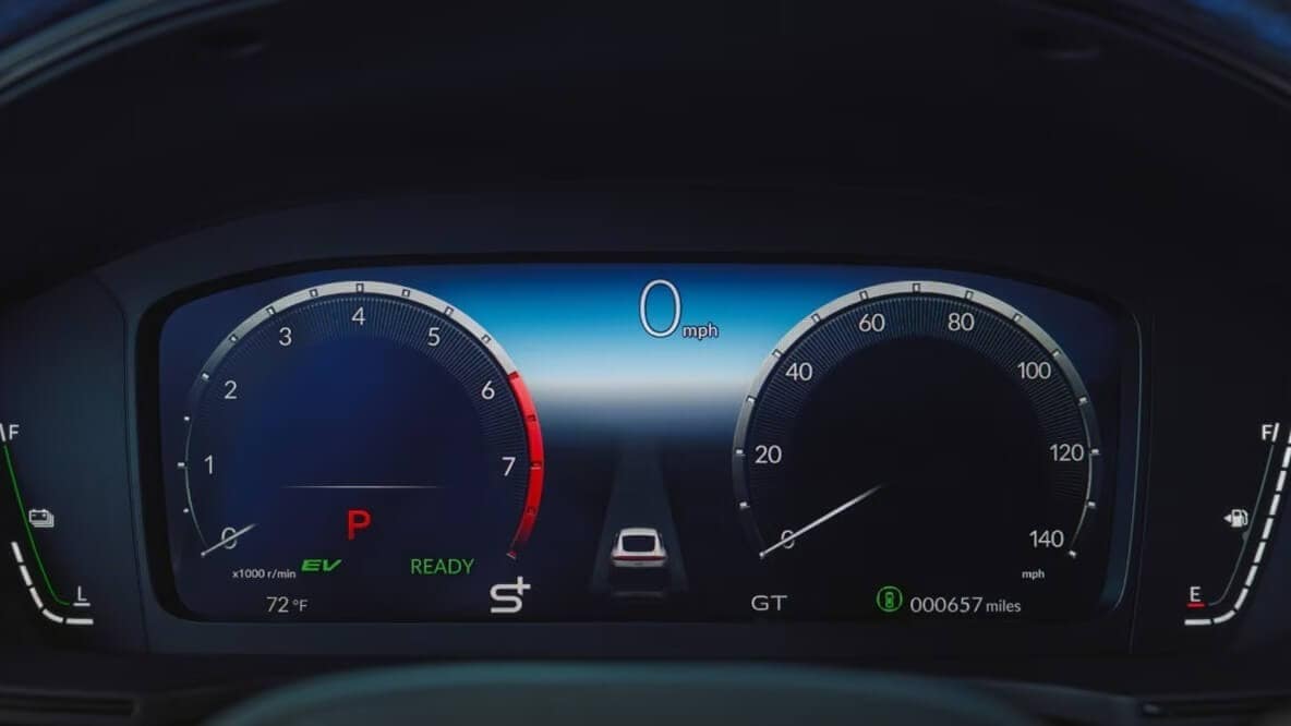 Close-up shot of the digital information cluster of the Honda Prelude