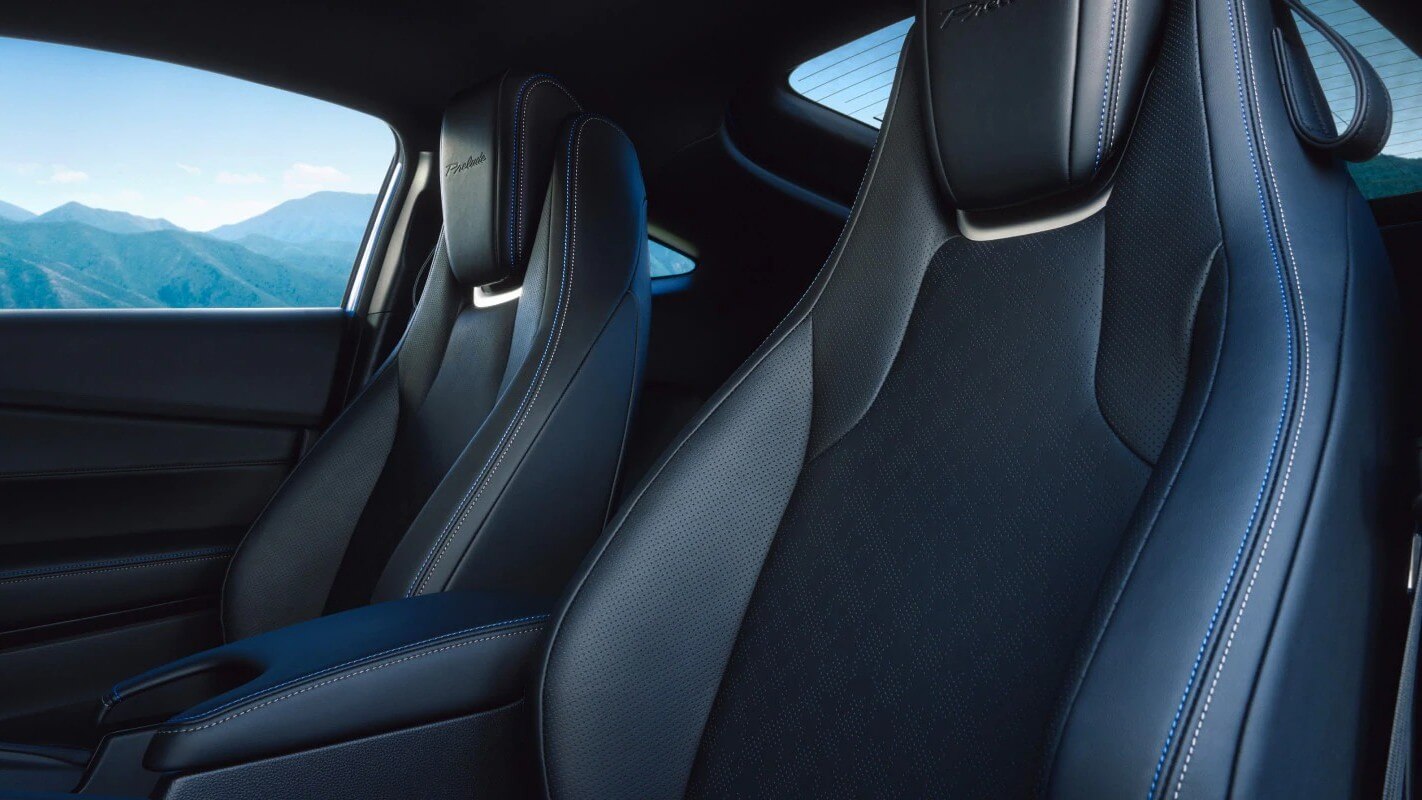 Internal shot of the front row seats of the Honda Prelude