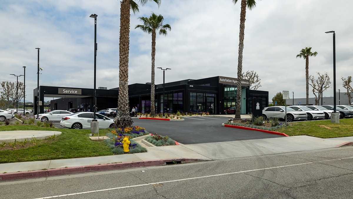 Exterior view of AutoNation Hyundai Valencia, a Hyundai dealer near Mission Hills