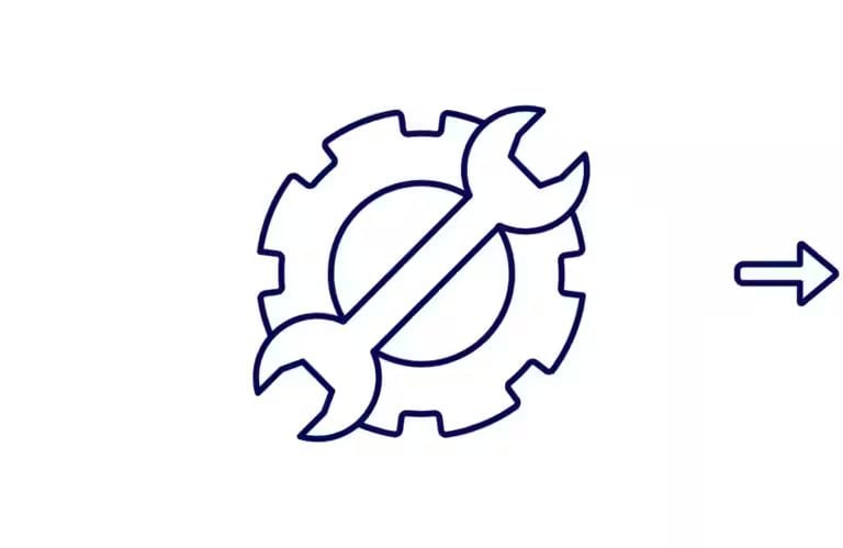 Illustration of a wrench in front of a gear to symbolize servicing being performed