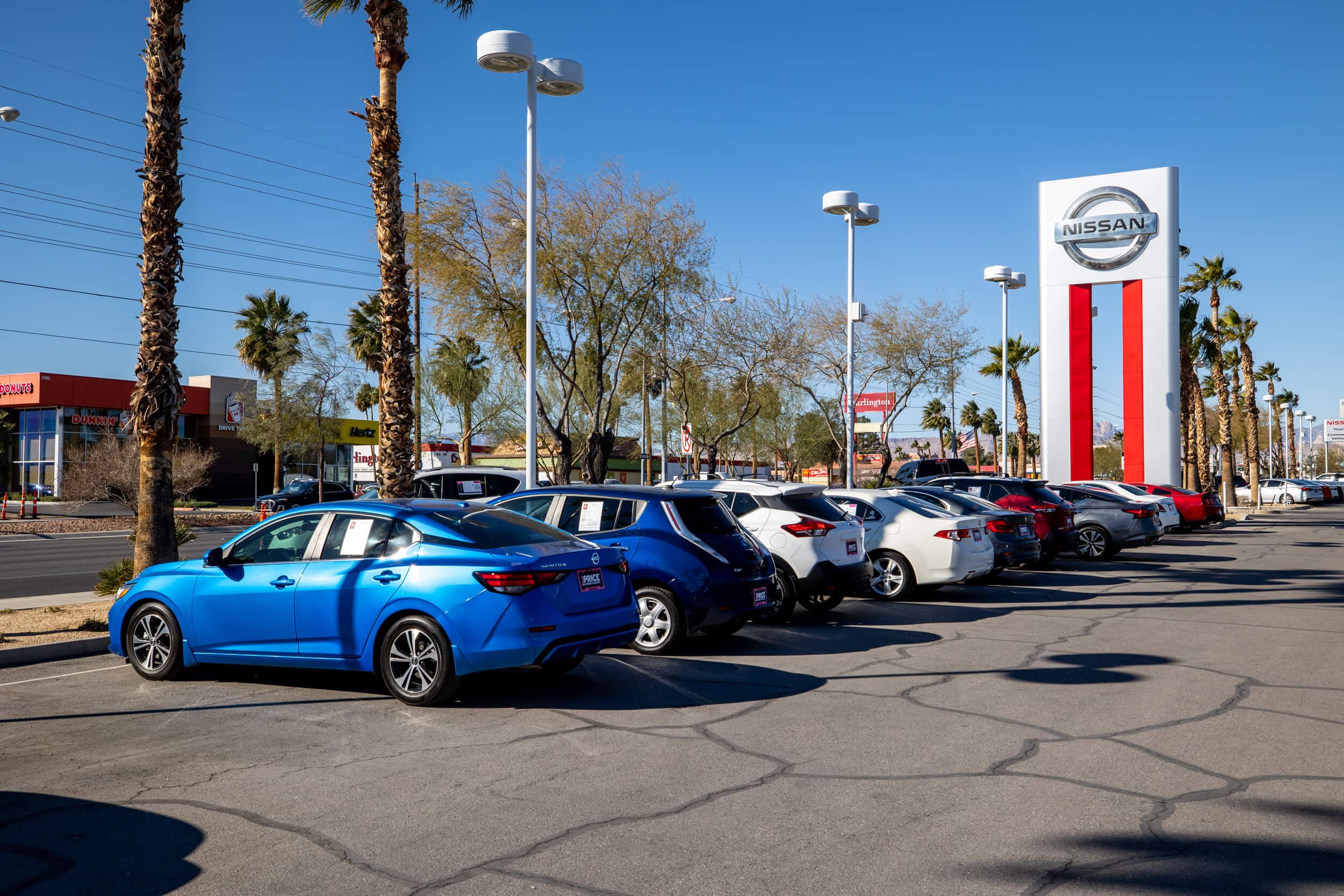 View of the car lot at AutoNation Nissan Las Vegas