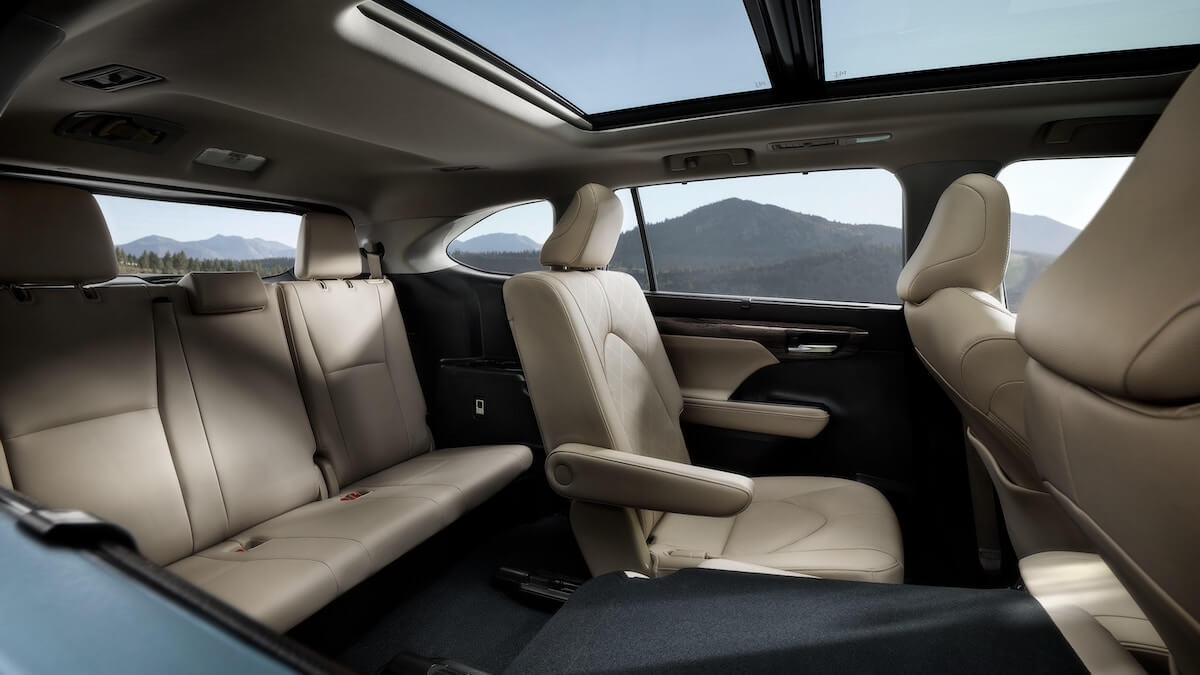 2021 Toyota Highlander third-row seating in Harvest Beige leather