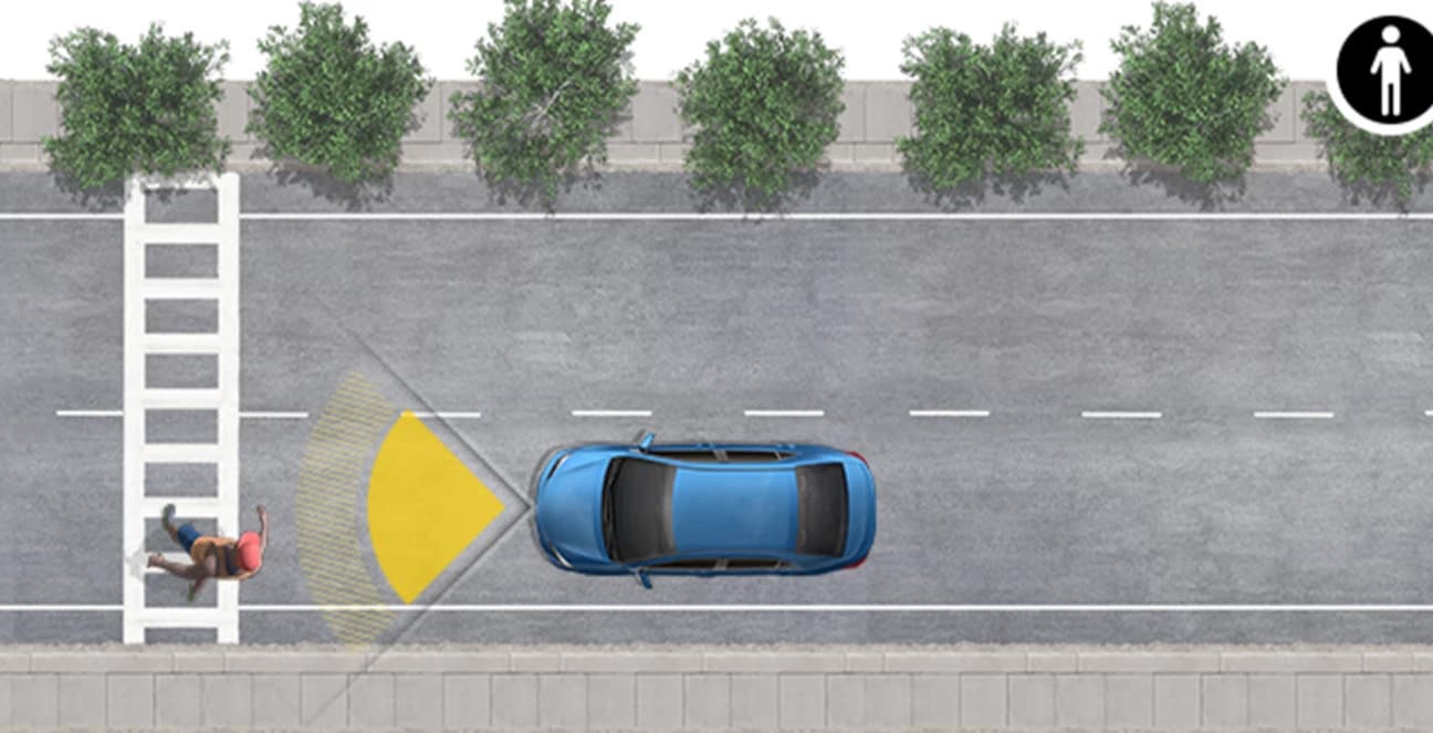 blue Toyota illustration showcasing Pre-Collision System with Pedestrian Detection