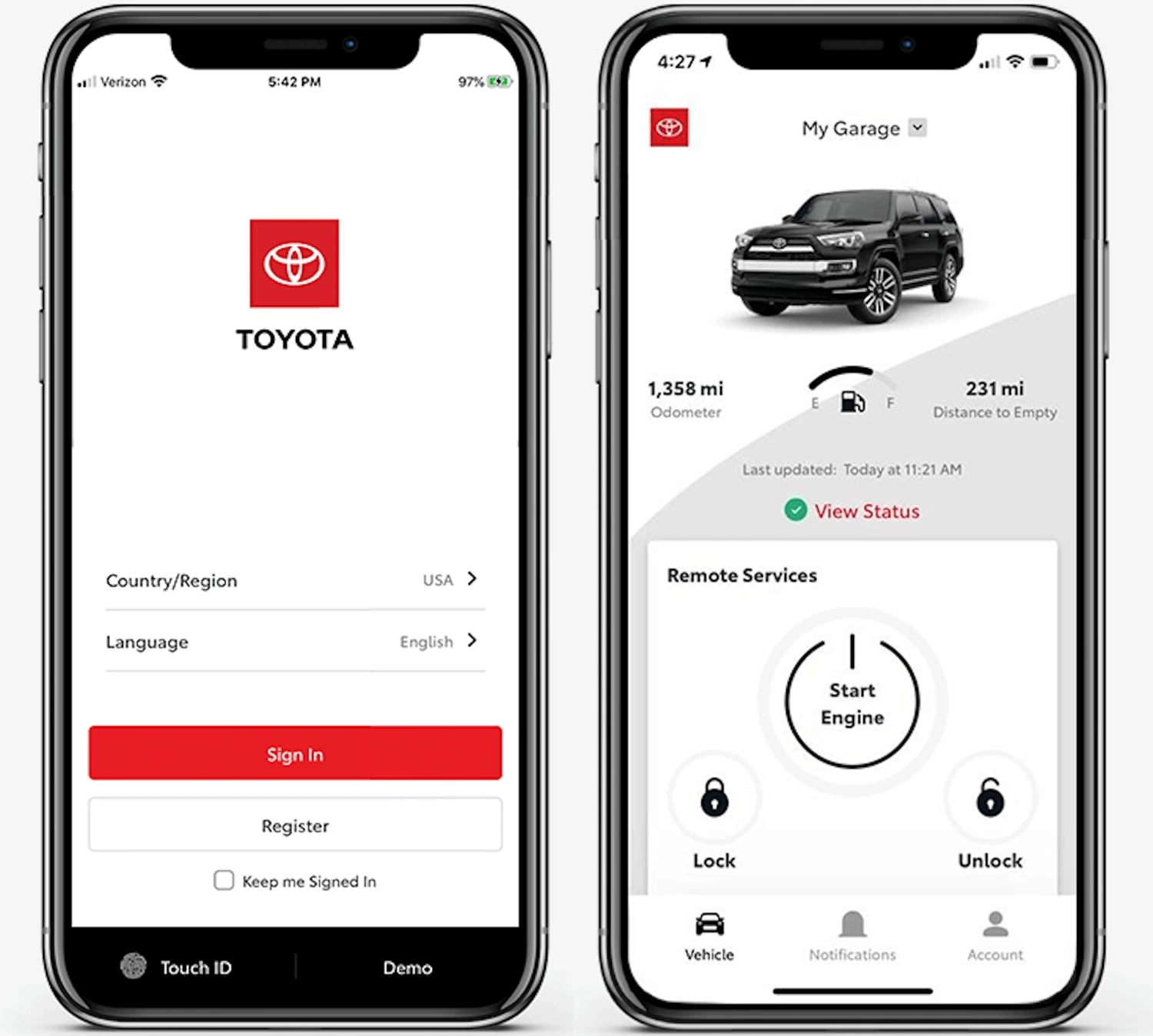 Toyota App interface