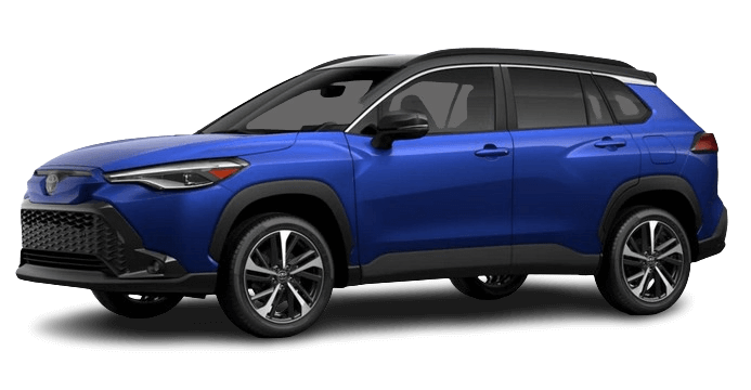 Learn about the 2025 Toyota Corolla Cross exterior color options 2025 Toyota Corolla Cross in Blue Crush Metallic with Jet Black roof
