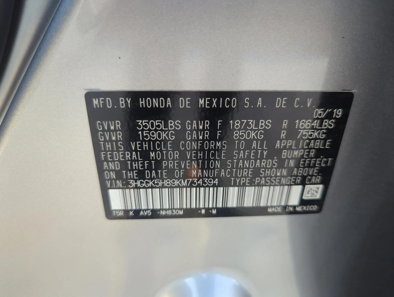 3HGGK5H89KM734394