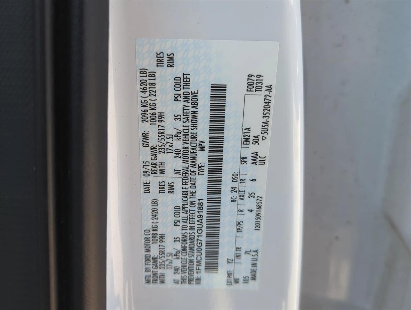 Used 2016 Ford Escape SE with VIN 1FMCU0G71GUA91881 for sale in Fort Myers, FL