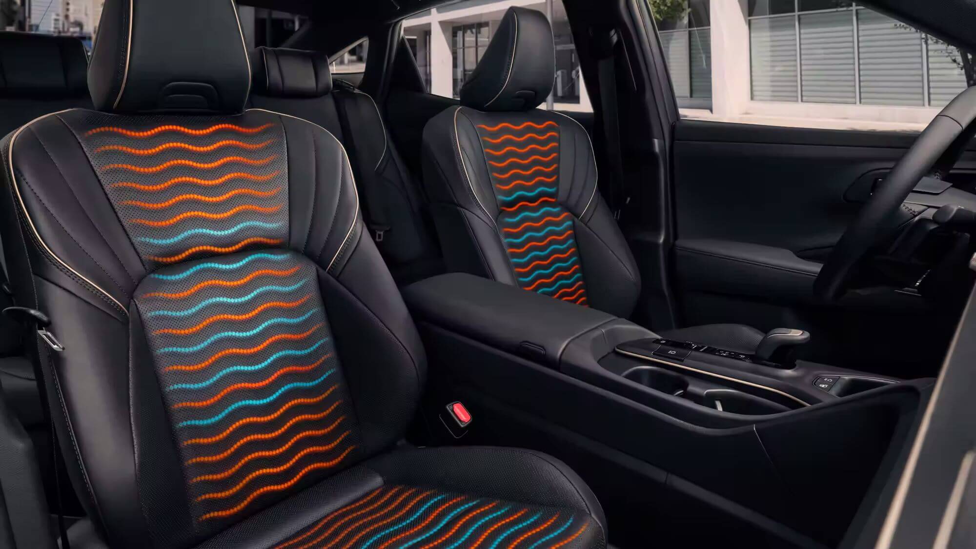 Rendered image showing the heating and ventilated front seat technology