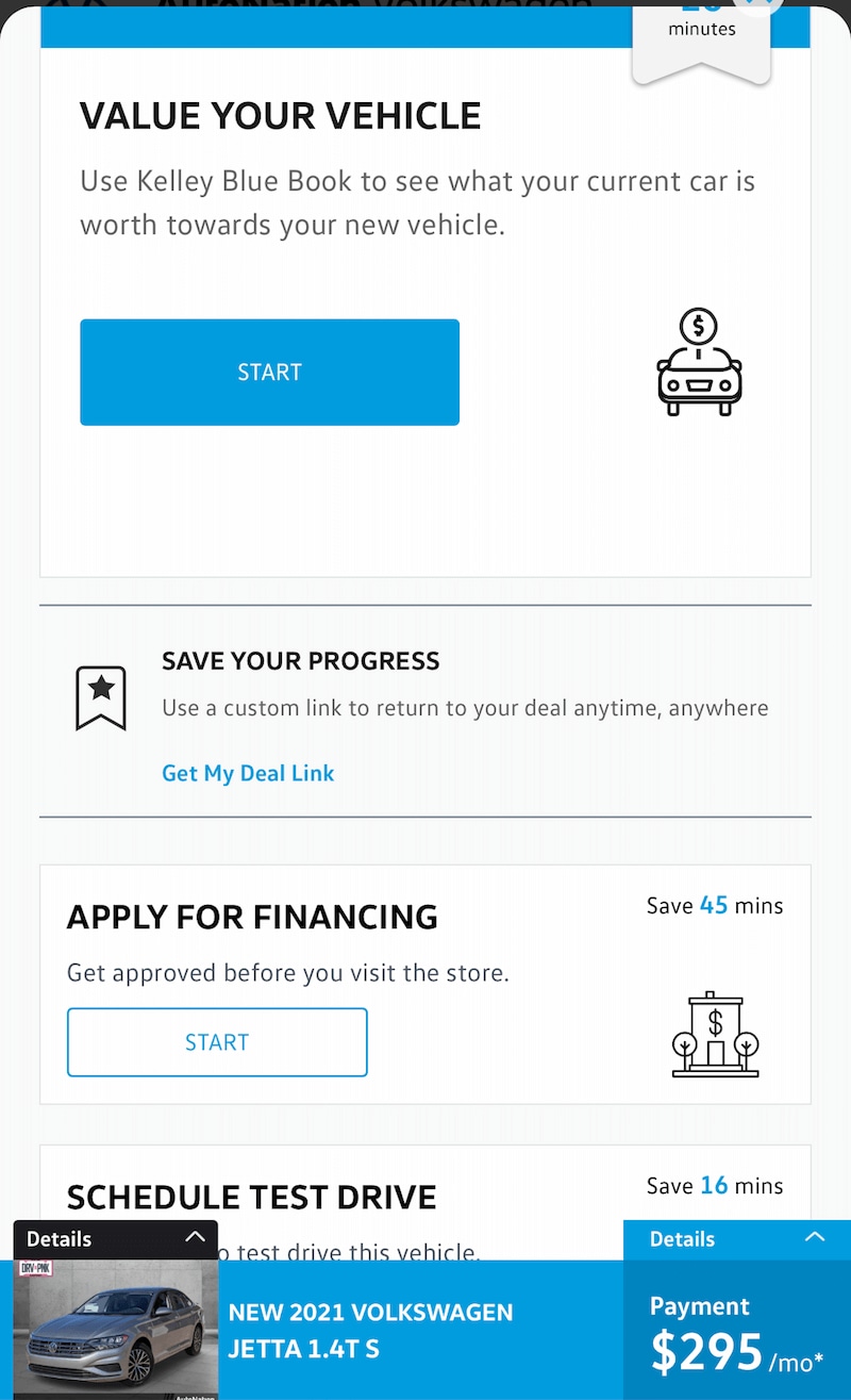 AutoNation Express save your progress link