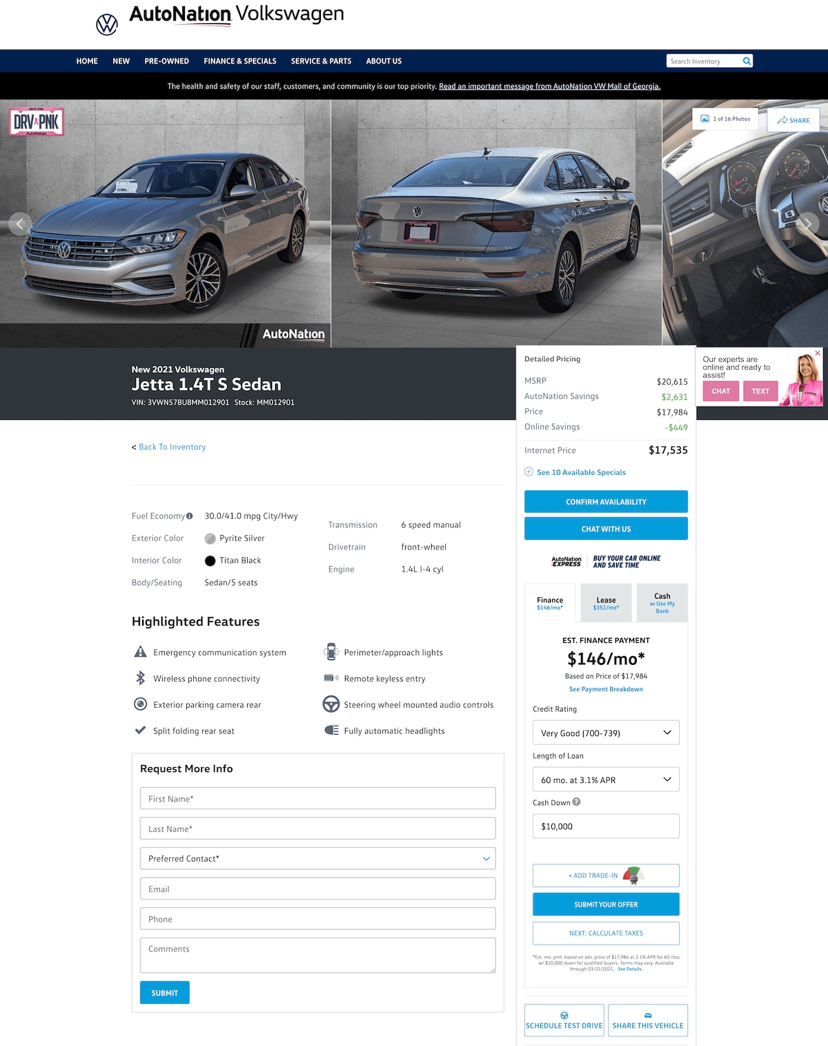 AutoNation VW Mall of Georgia vehicle details page