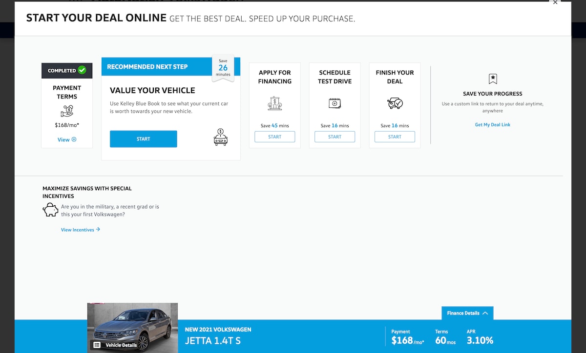 AutoNation Express save your progress link