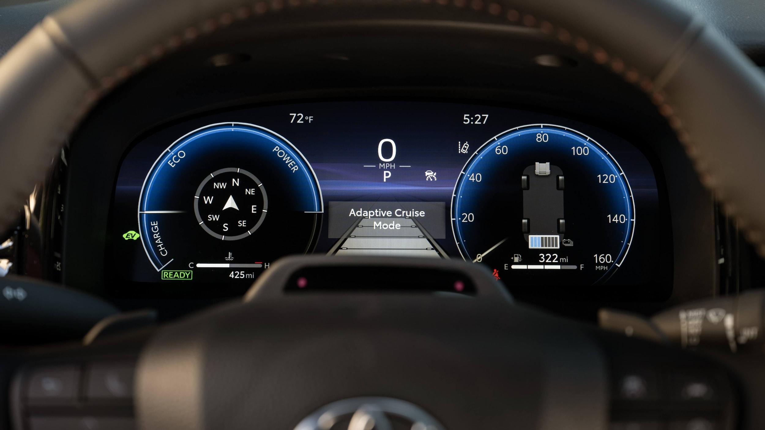 Close up shot of the digital information screen inside the Toyota Camry