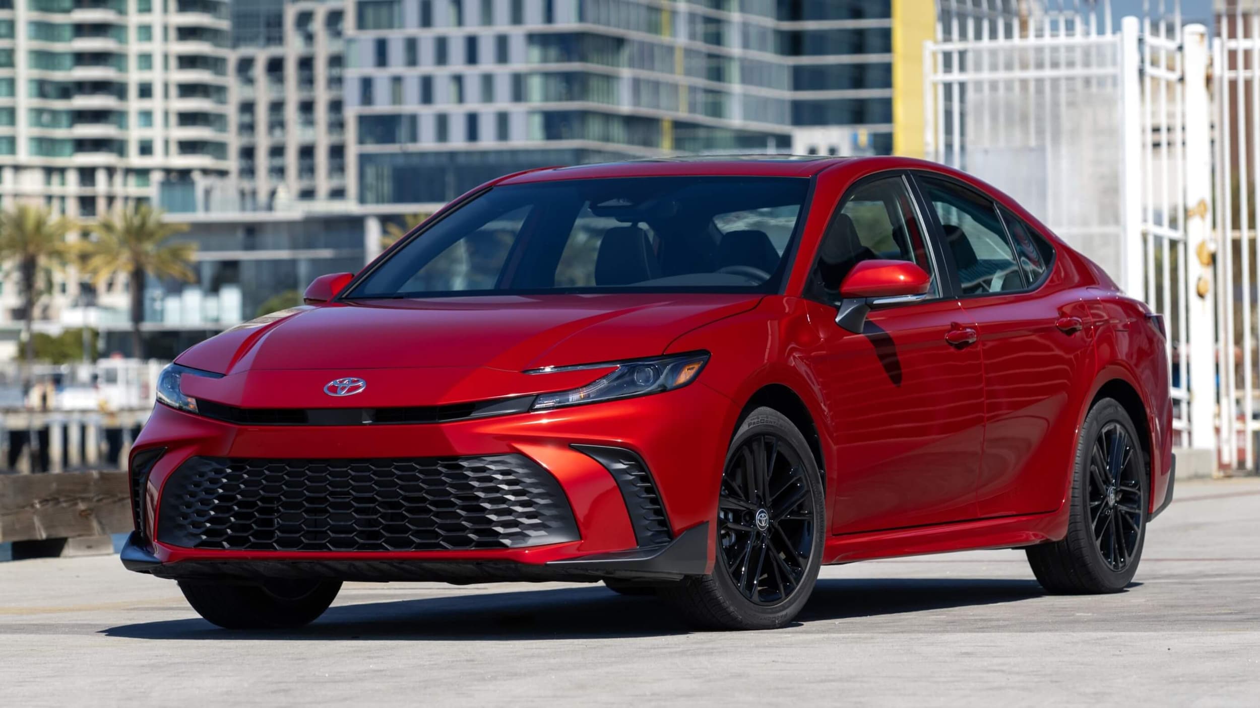 Exterior shot of a red Toyota Camry