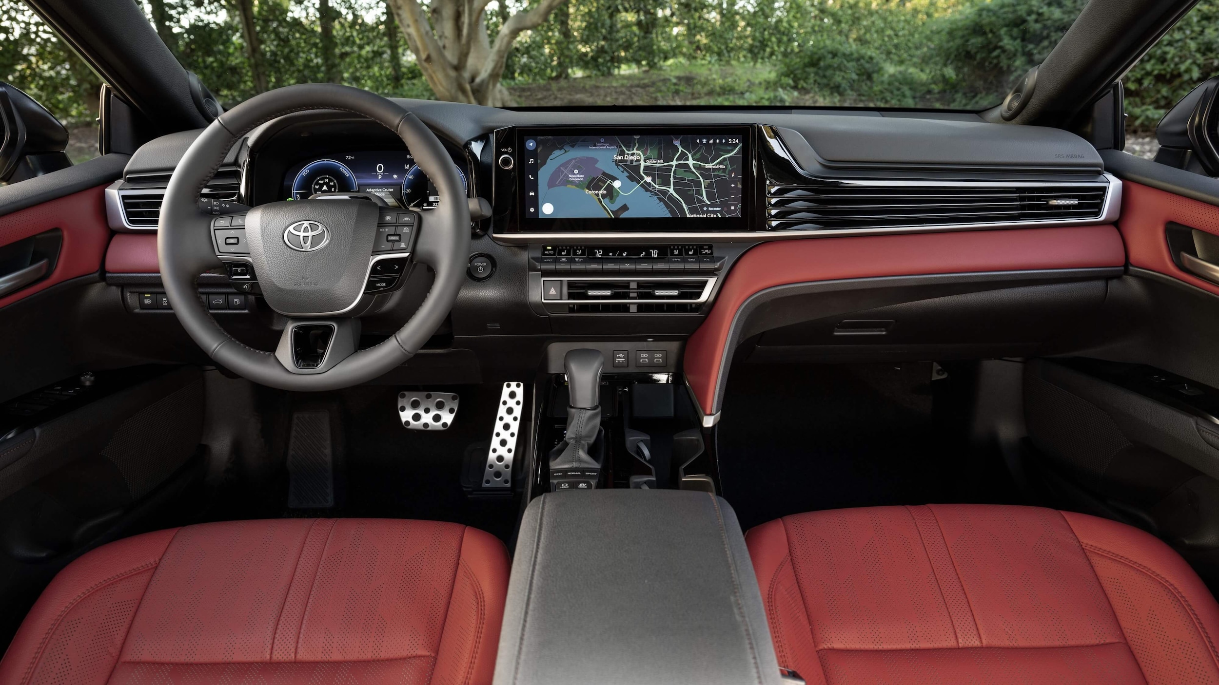 Interior shot of the front row inside the Toyota Camry