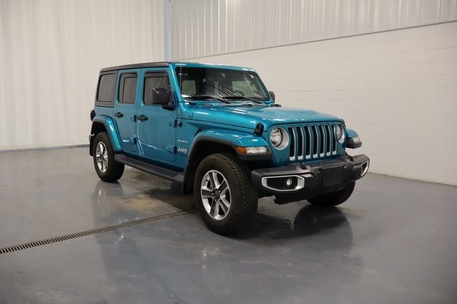 Used 2020 Jeep Wrangler Unlimited Sahara with VIN 1C4HJXEG7LW139879 for sale in Plymouth, IN