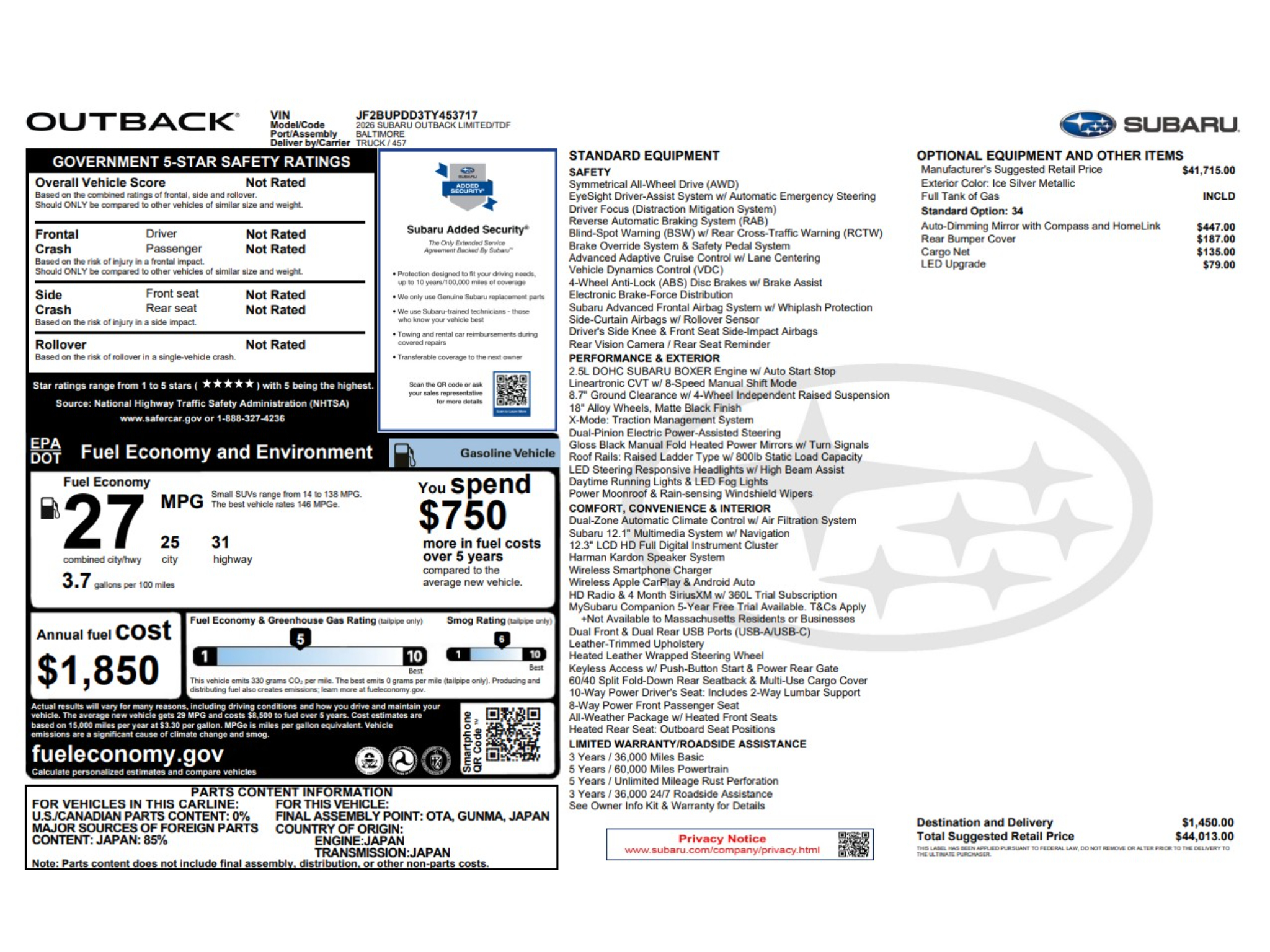 Used 2026 Subaru Outback Limited