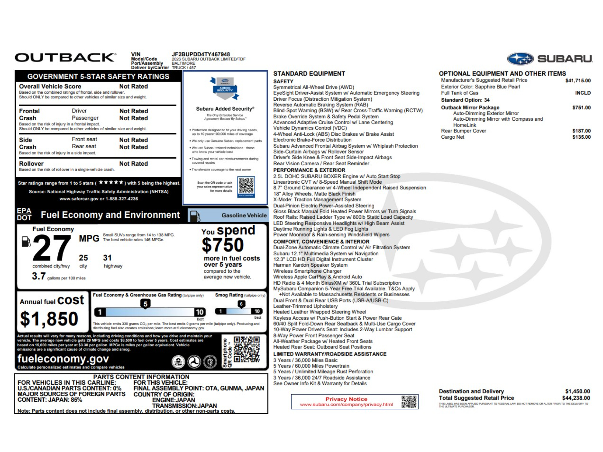 Used 2026 Subaru Outback Limited