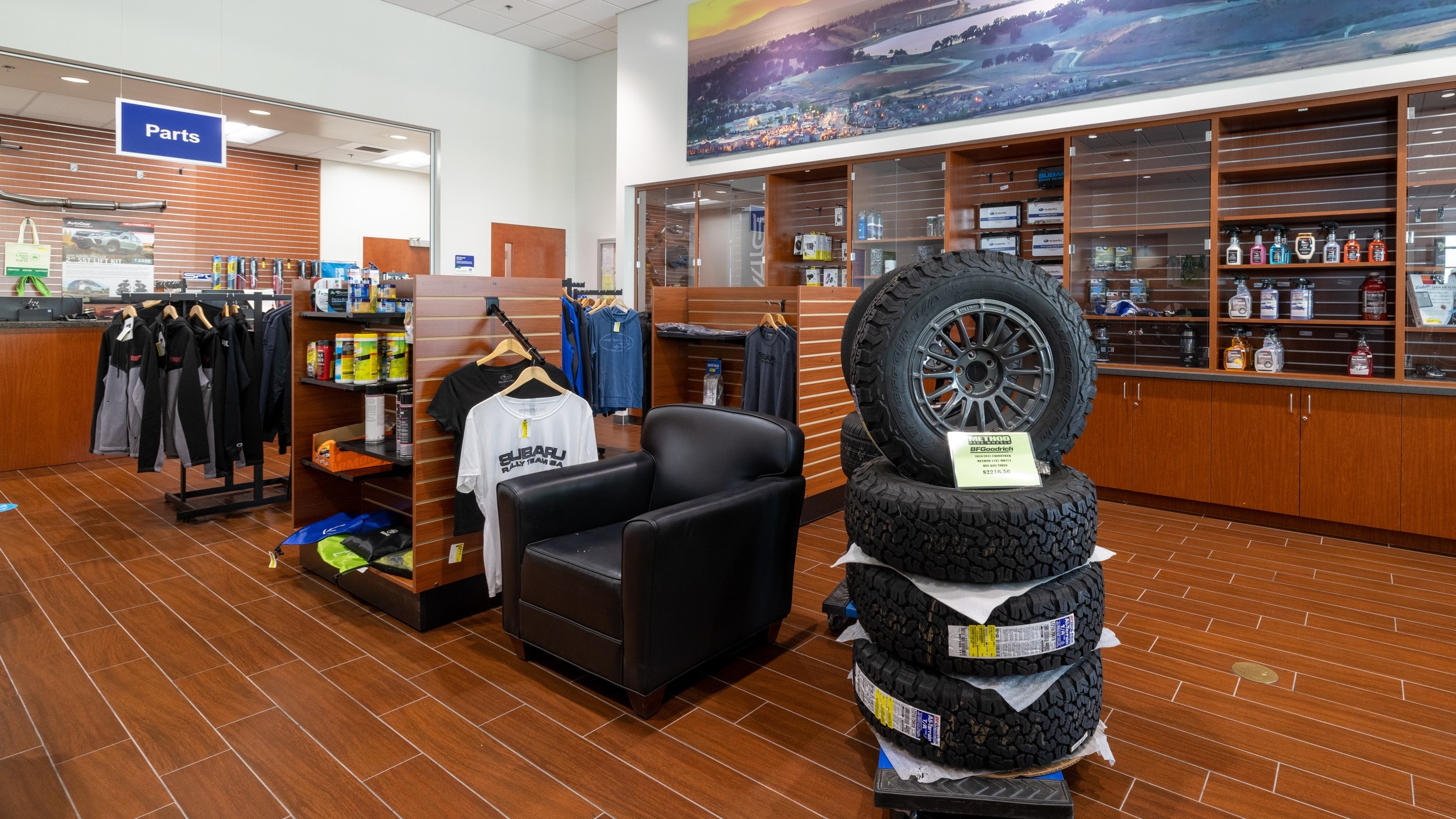 view of AutoNation Subaru Roseville's Parts Center lobby and counter
