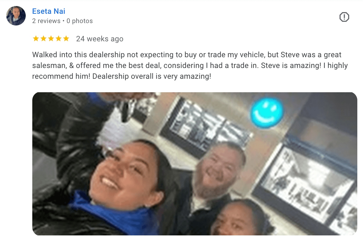 screen shot of a 5 star review on axio auto