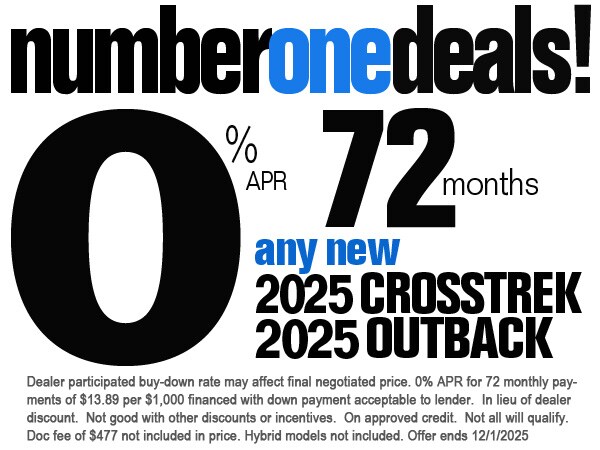 0% APR for 72 Months 2025 Crosstrek & Outback