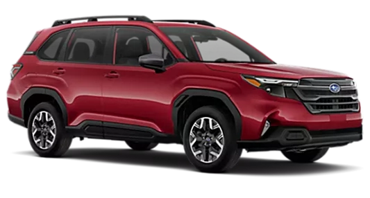 A red 2026 Subaru Forester Premium in profile