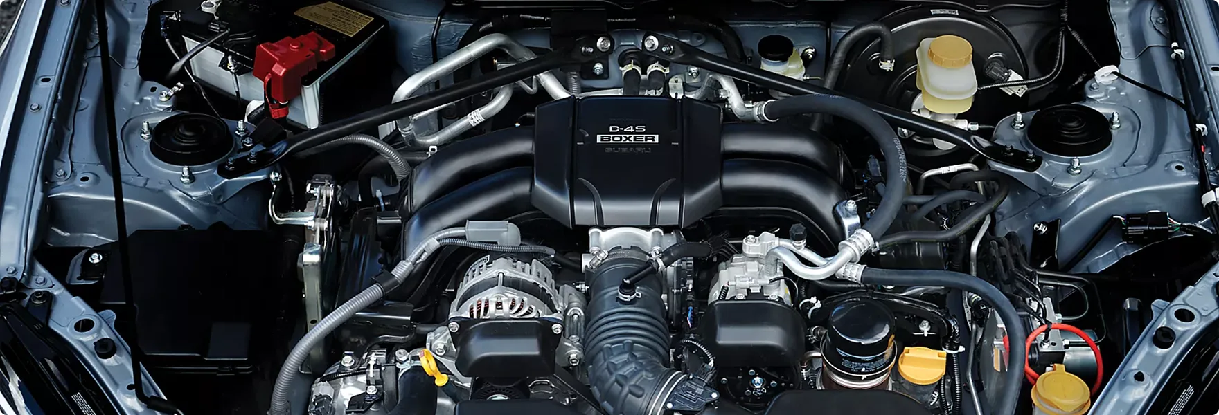 The 2.4-liter SUBARU BOXER engine in the BRZ engine bay