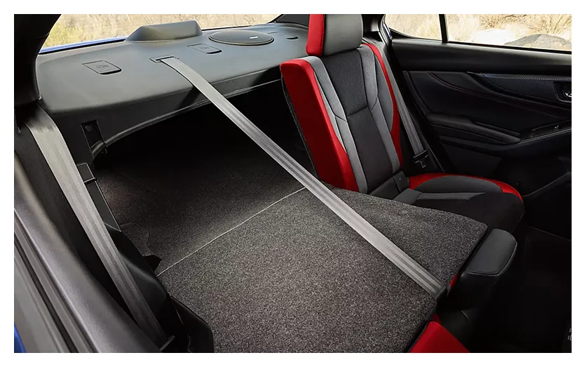The WRX rear seatbacks folded flat to extend the trunk