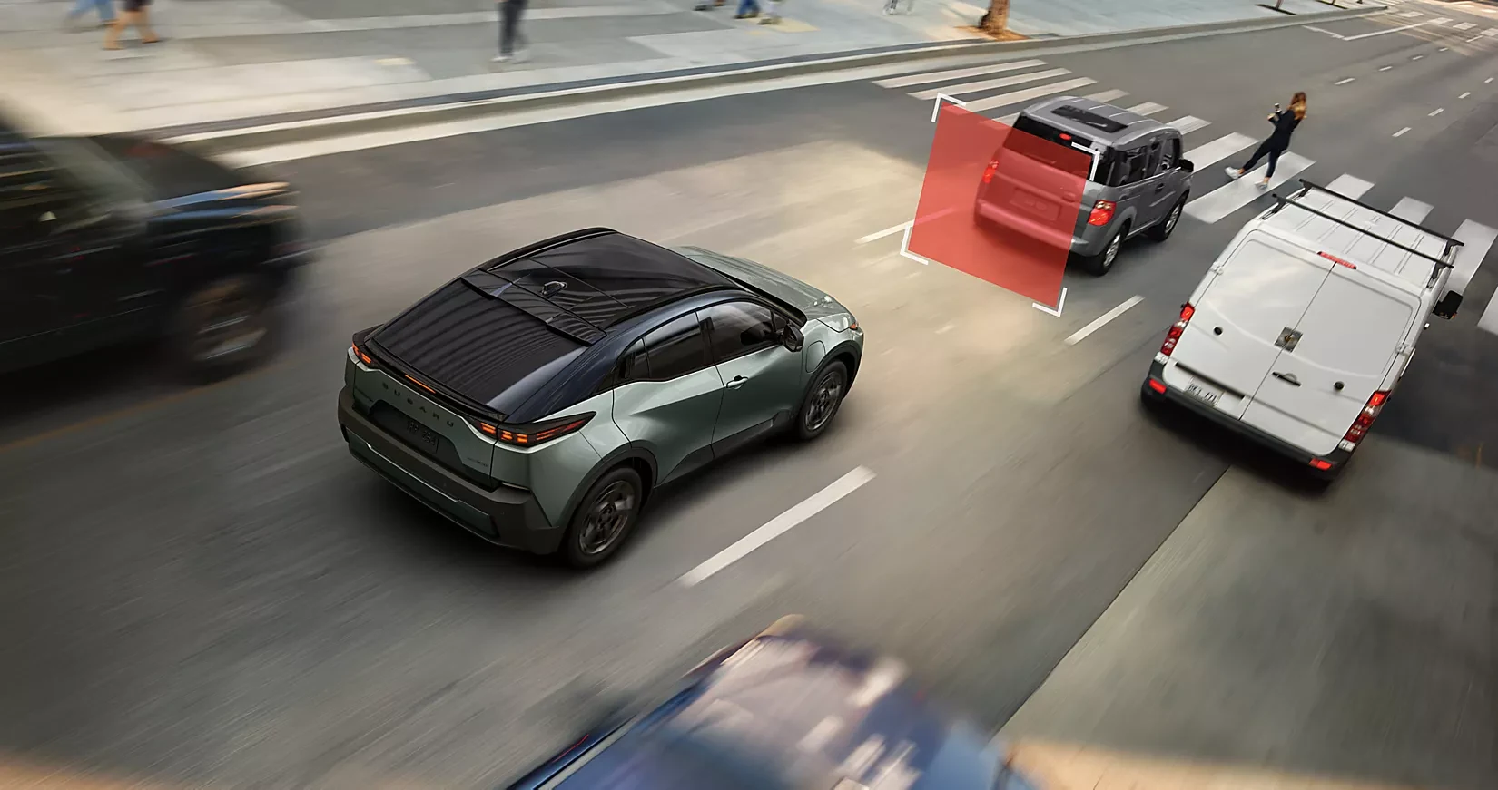 A Subaru Uncharted braking as the Pre-Collision System engages