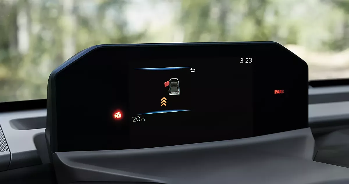 The Solterra cluster displaying a cross-traffic alert