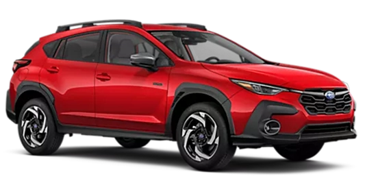 A red 2026 Subaru Crosstrek Limited Hybrid in profile
