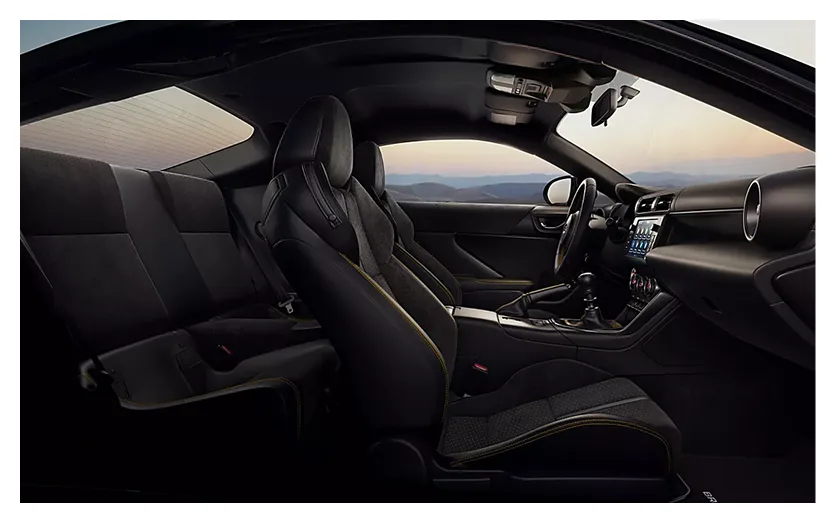 The BRZ rear seatback folded down to extend the cargo area