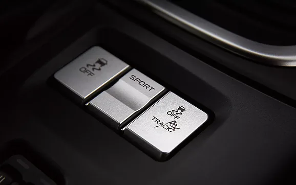 Close-up of the heated seat buttons on the BRZ console