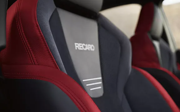 Recaro performance seat in red and black WRX upholstery