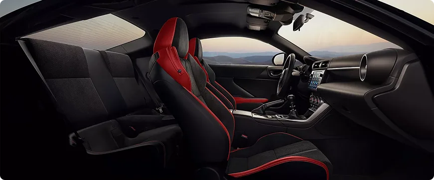 BRZ interior seen through the open passenger door