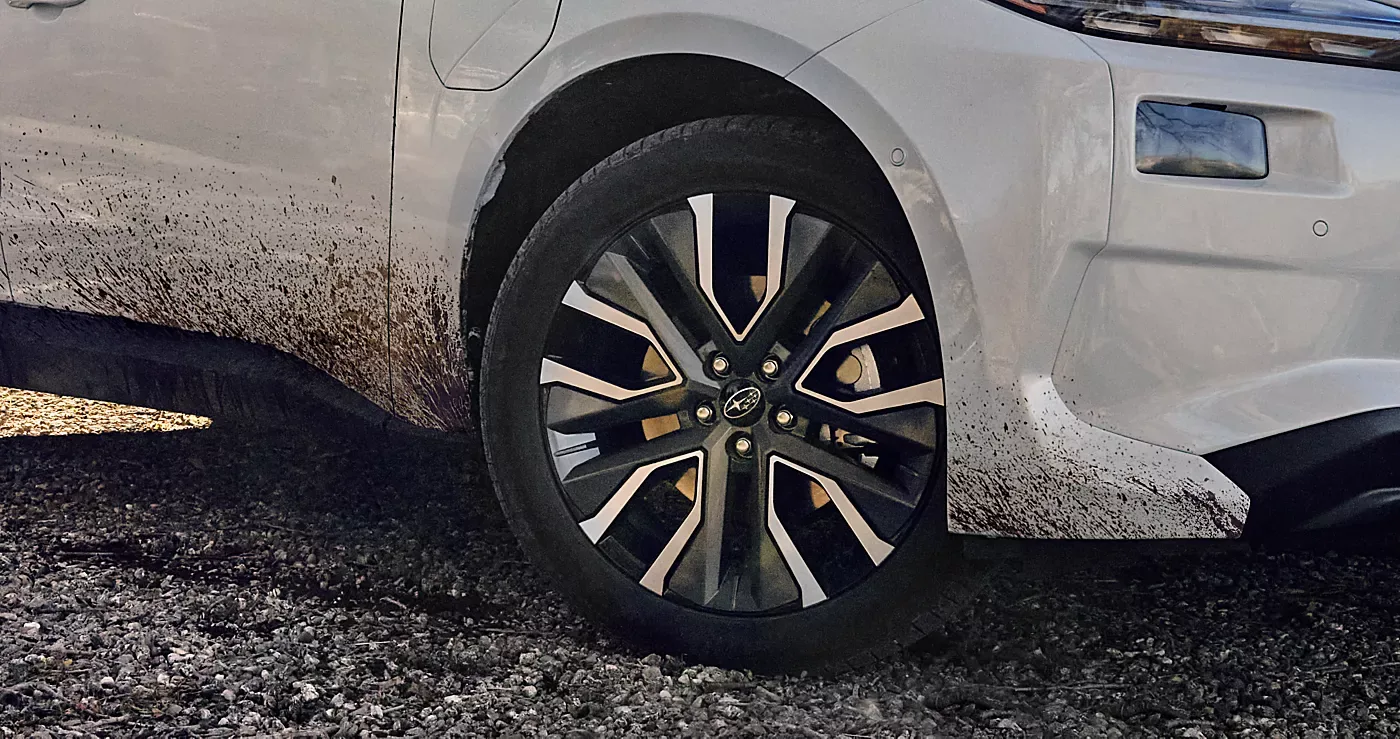 Close-up of a redesigned 20-inch alloy wheel on the 2026 Subaru Solterra