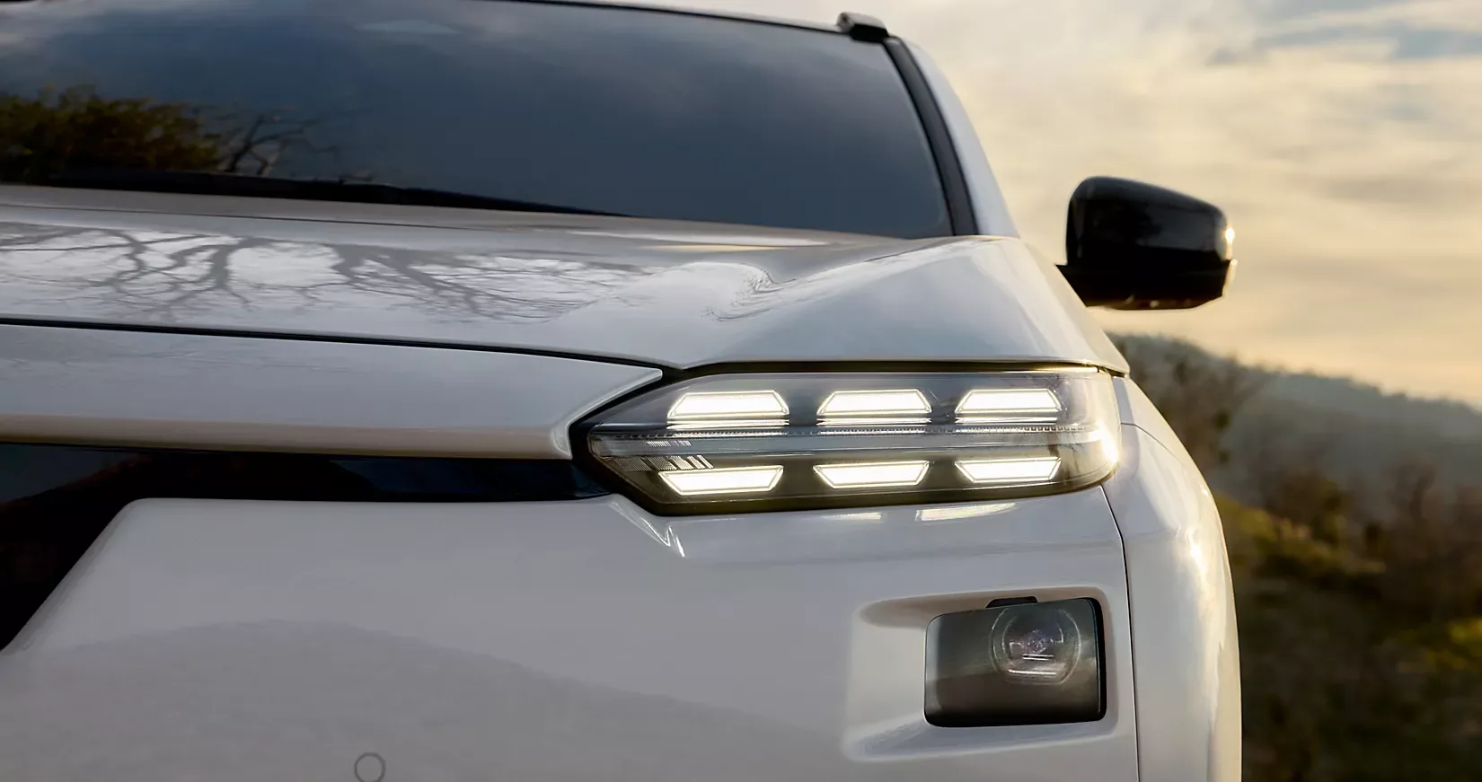 Close-up of the front fascia and headlight of the 2026 Subaru Solterra
