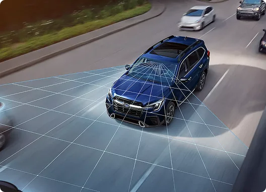 Illustration of EyeSight sensors mapping the road around a Subaru Ascent