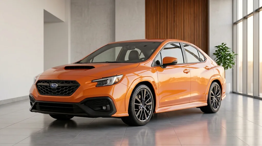 A Subaru WRX sedan in a bright showroom