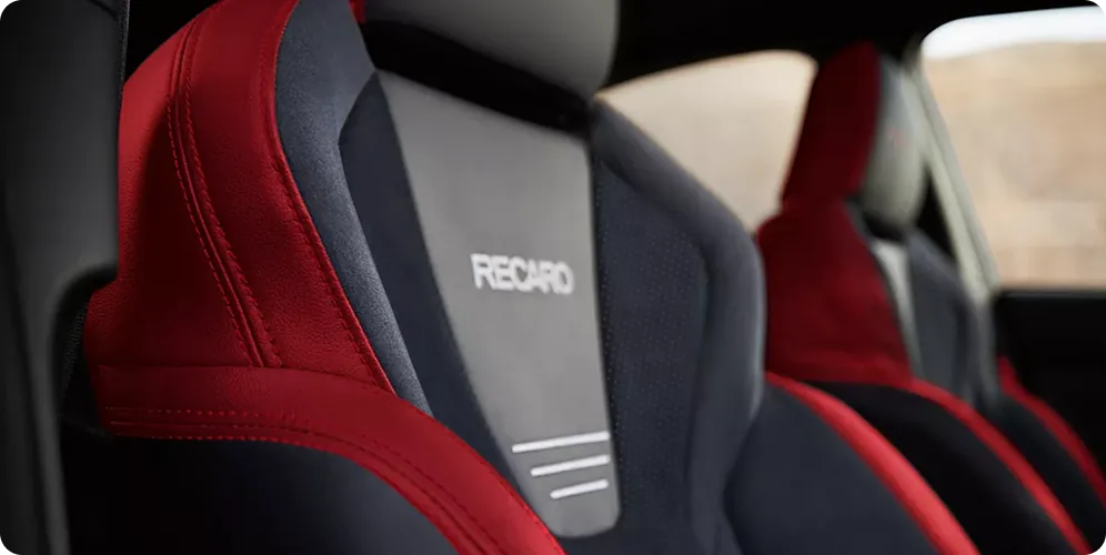 Red and black Recaro performance-design front seat in the WRX GT
