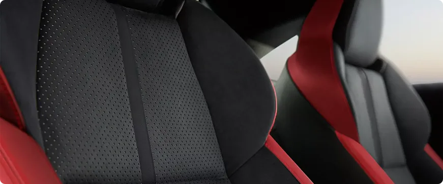 Bolstered BRZ sport seats with red contrast stitching